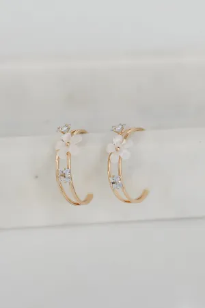 Rae Gold Flower   Rhinestone Hoop Earrings
