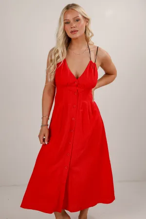 Right On Time Red Midi Dress