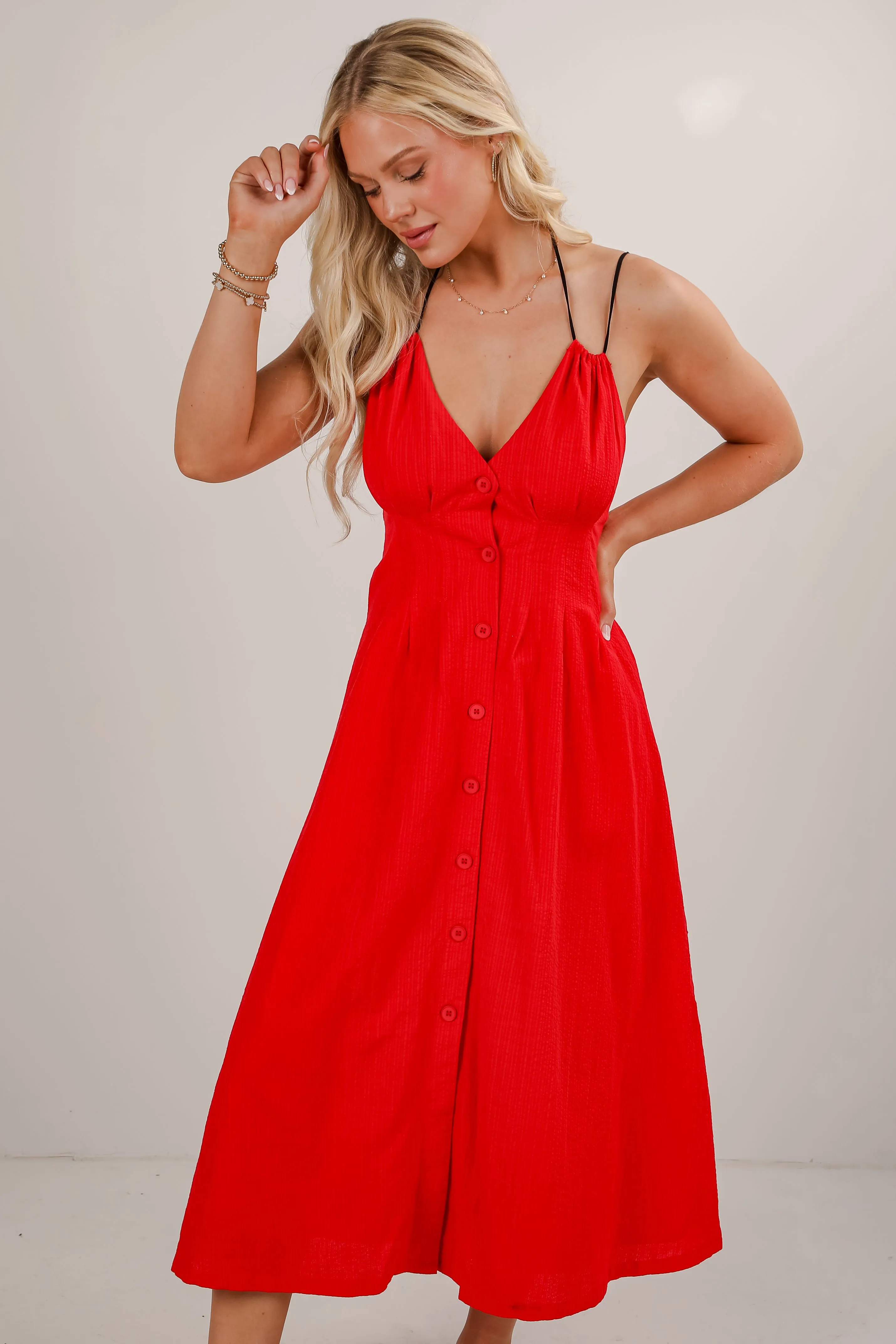 Right On Time Red Midi Dress