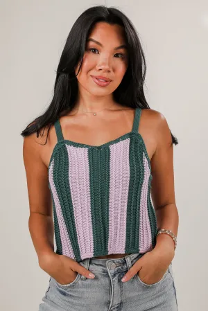 Serving Sweetness Lavender Striped Crochet Knit Tank - DU DEAL