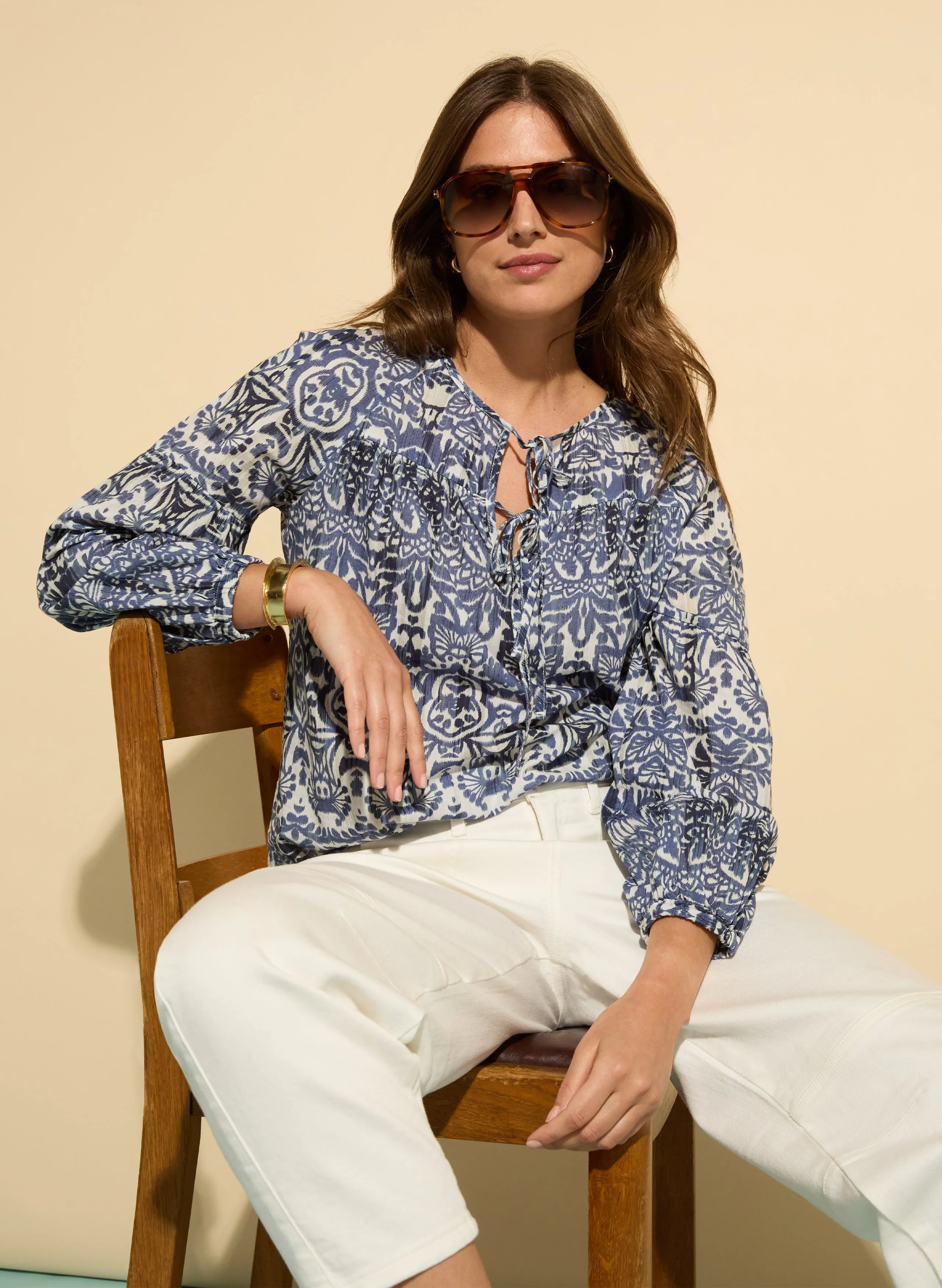 Stephanie Organic Cotton?Tie Neck?Blouse