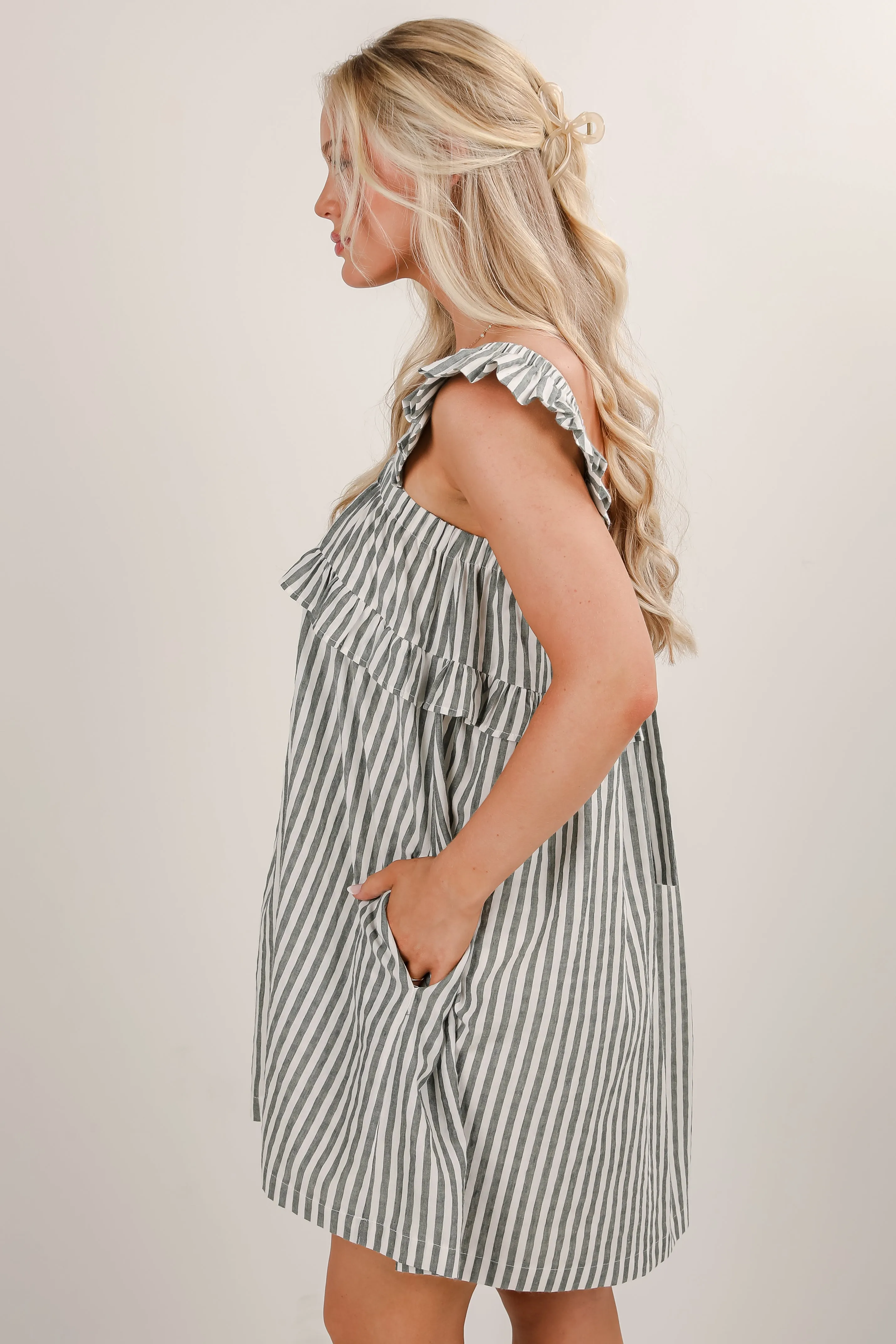 Take The Hint Green Striped Mini Dress
