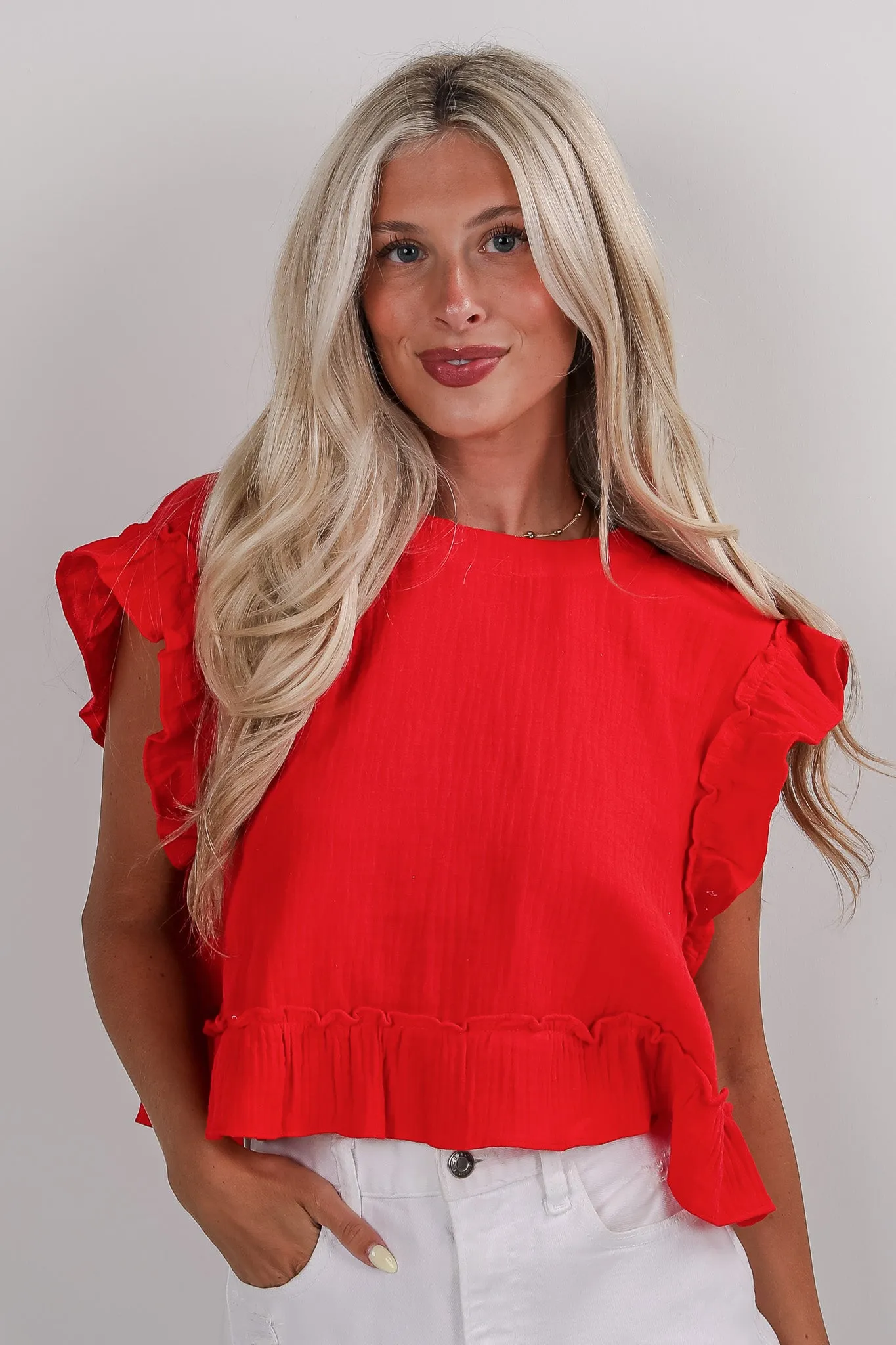 United In Love Linen Ruffle Blouse - DU DEAL