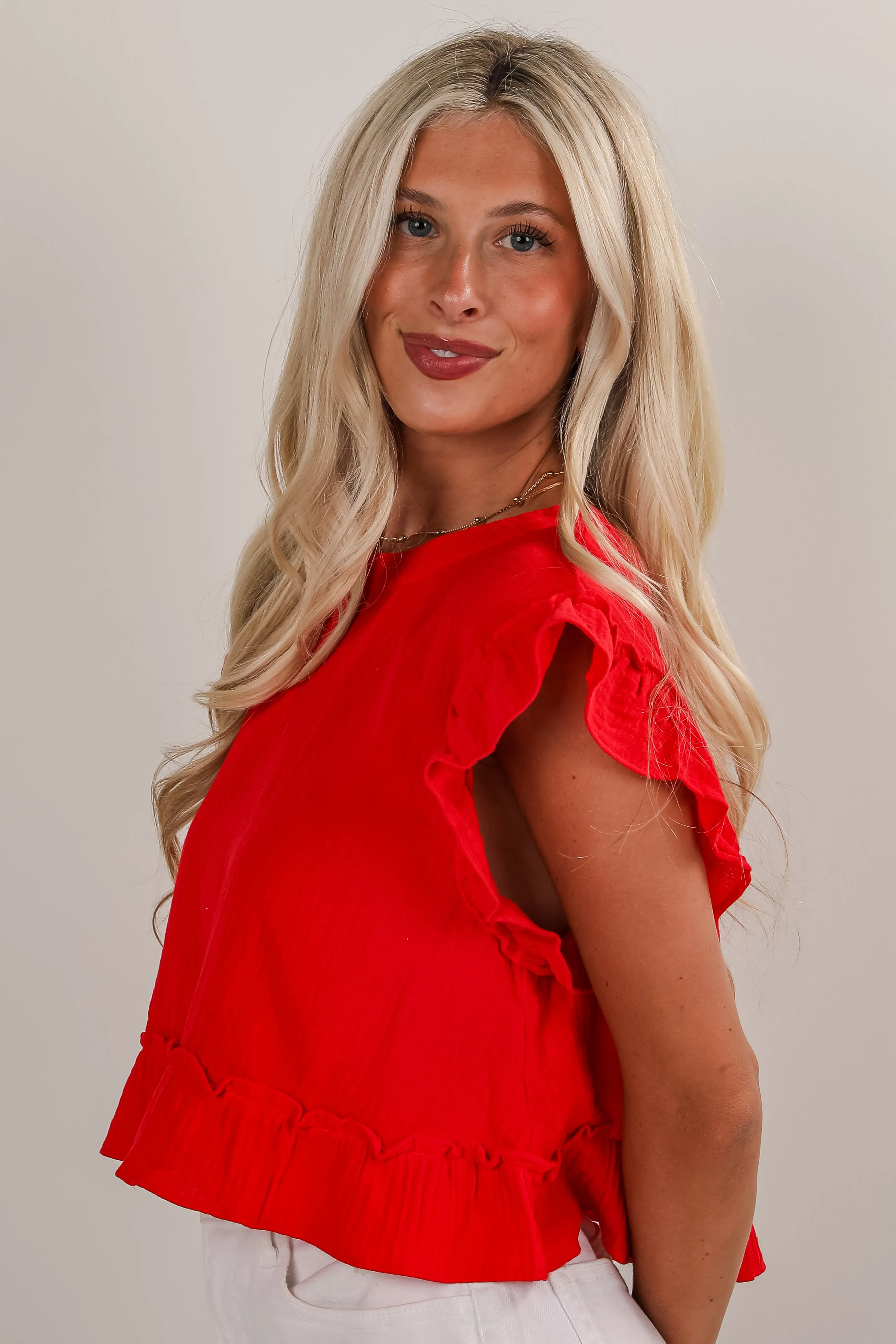 United In Love Linen Ruffle Blouse - DU DEAL