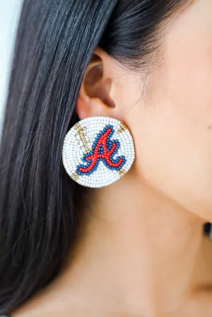 White "A" Baseball Beaded Earrings