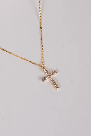 Wren Gold Rhinestone Cross Charm Necklace