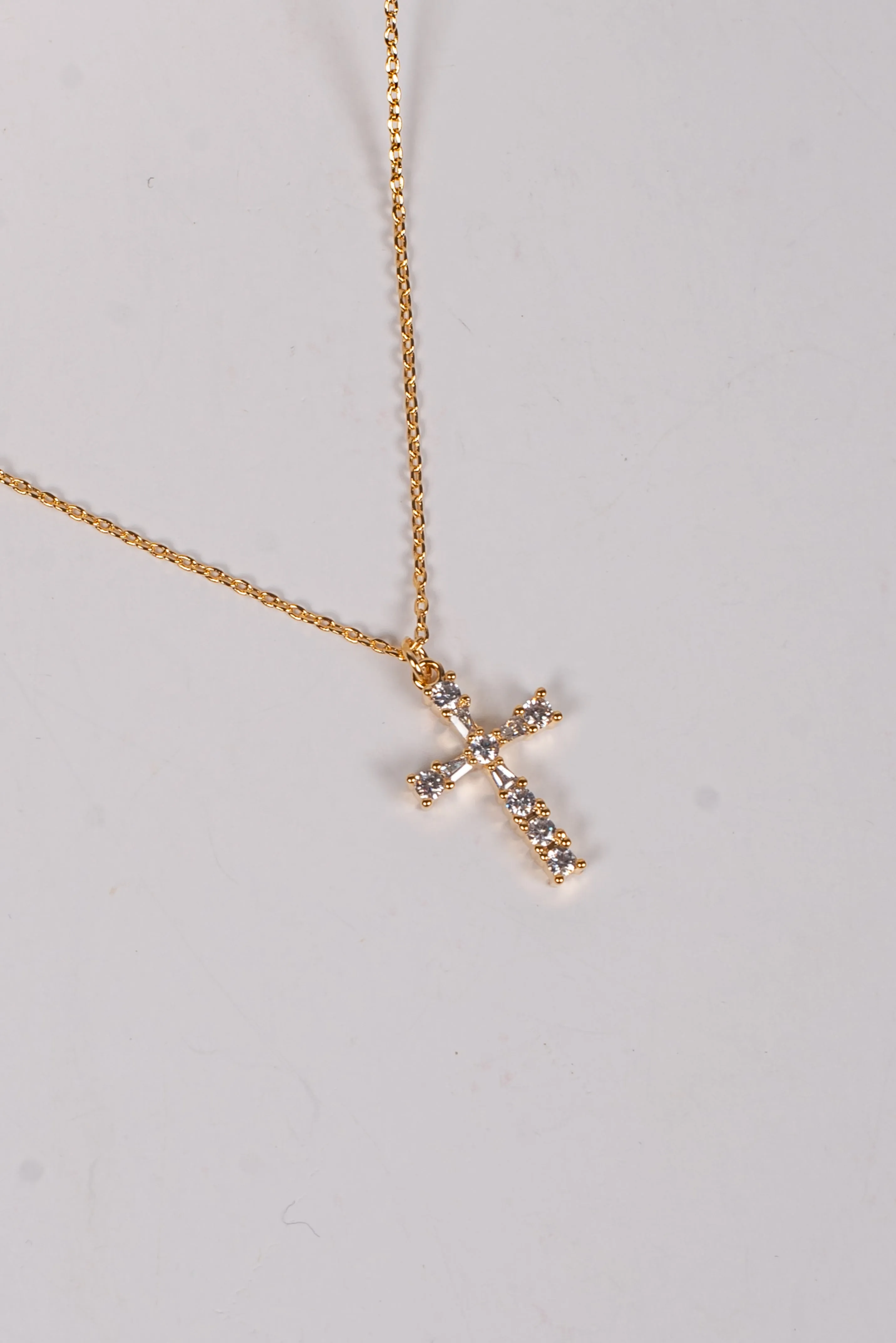 Wren Gold Rhinestone Cross Charm Necklace